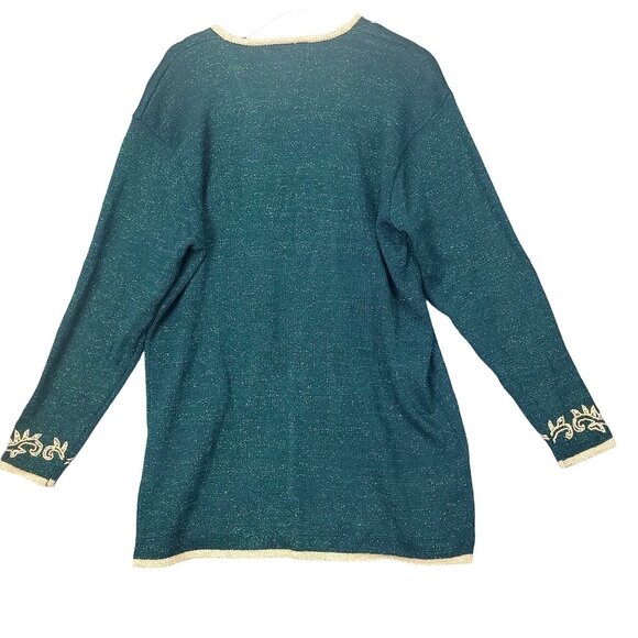 VINTAGE JACLYN SMITH Womens Cardigan Large Gold Green Sparkle Metallic Christmas - Picture 2 of 6